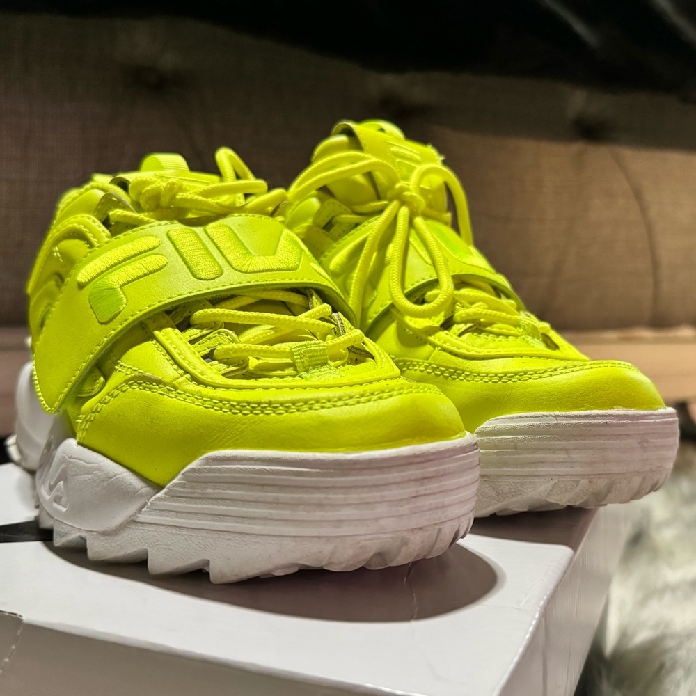 SIZE 6.5. Fila Disrupter II Wedge Platform Sneaker Chunky Neon Safety Yellow.